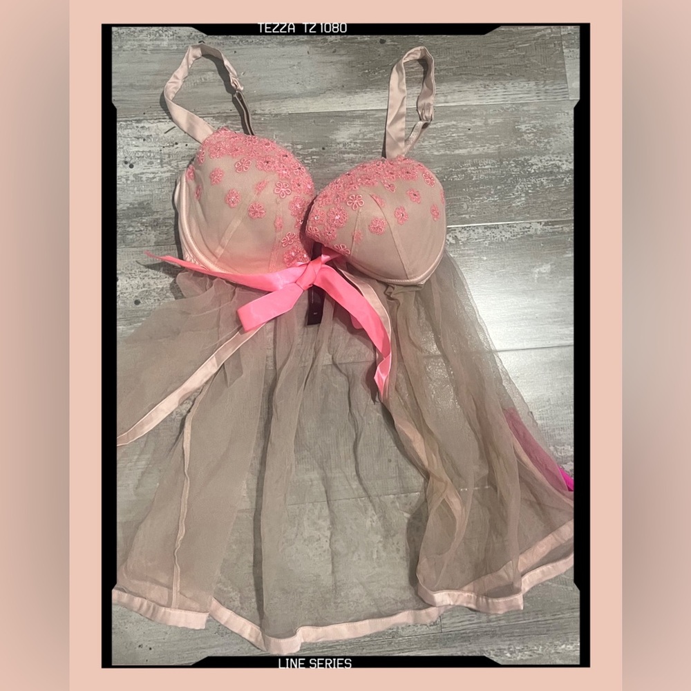 VS Pink Floral Embroidered Lingerie